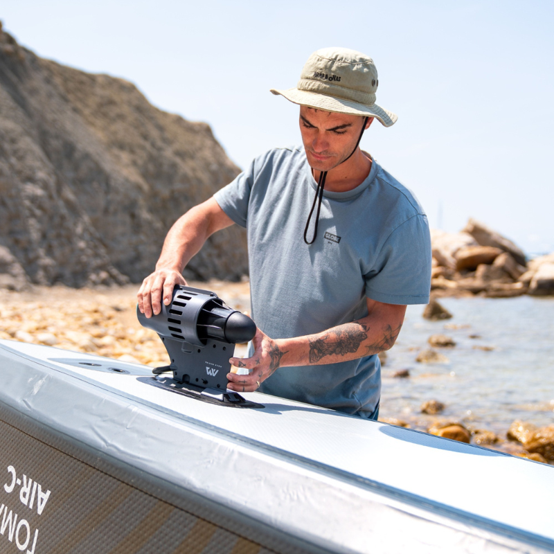 A man with propulsion for Aqua Marina - Tomahawk AIR-C High-Pressure Speed Canoe for 3 Person 