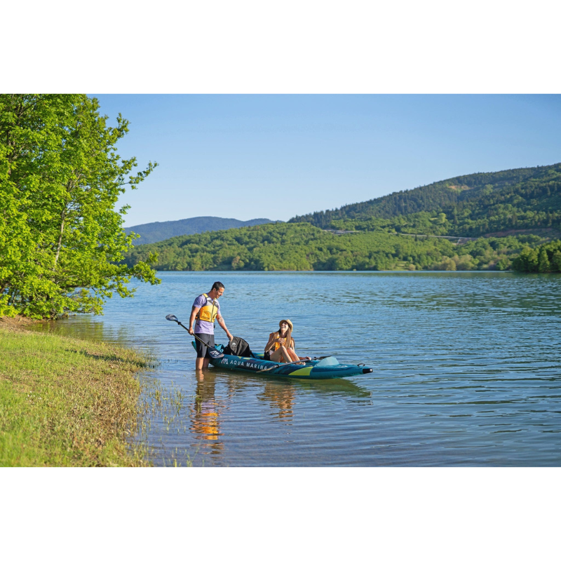 two people using Aqua Marina 13’6″ STEAM-412 2-Person Inflatable Kayak for water adventure