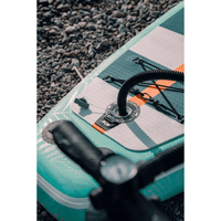 Thumbnail for Closeup photo of POP Yacht Hopper 11' Inflatable Touring Paddle Board SUP with Cooler Mount – Mint/Teak/Blue 