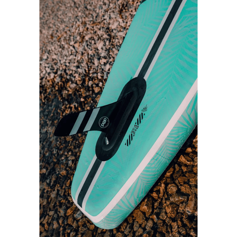 Fin of POP Yacht Hopper 11' Inflatable Touring Paddle Board SUP with Cooler Mount – Mint/Teak/Blue