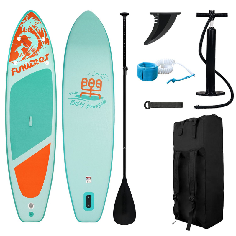 Turquoise inflatable paddle board