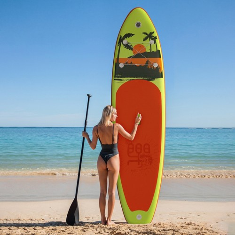 yellow paddle board at beach