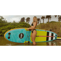 Thumbnail for POP Yacht Hopper 11' Inflatable Touring Paddle Board SUP – Turq/Neon/Pink Lifestyle Photo