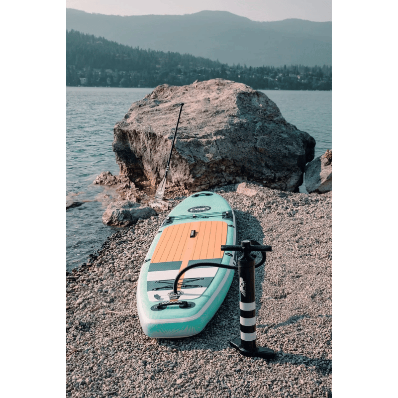 POP Yacht Hopper 11' Inflatable Touring Paddle Board SUP with Cooler Mount – Mint/Teak/Blue with Dual-action Pump