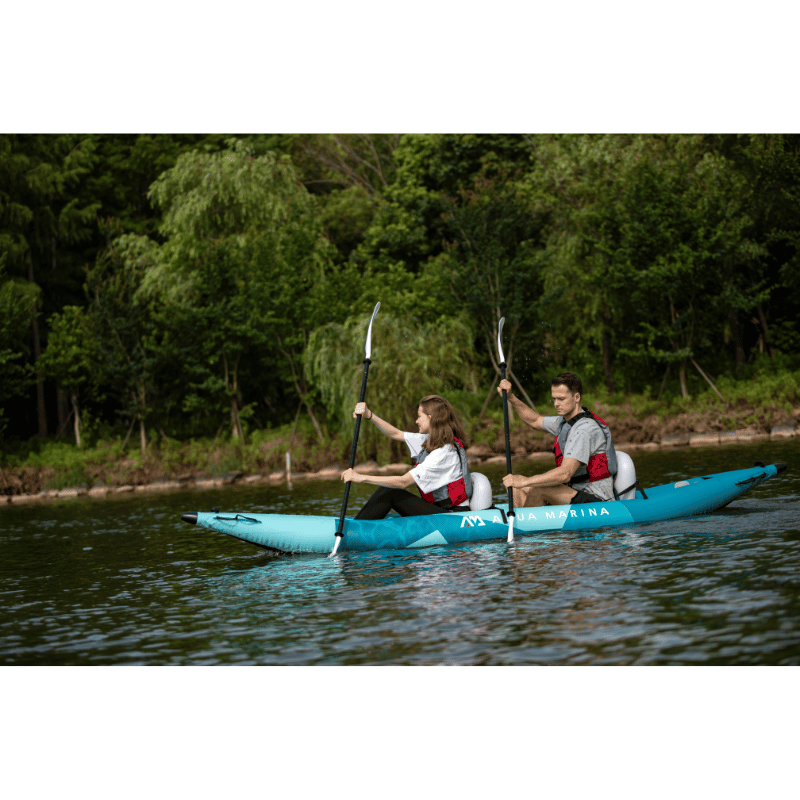SIde View of two people on a Aqua Marina 13'6″ BETTA-412 Tandem Recreational Inflatable Kayak (2026)