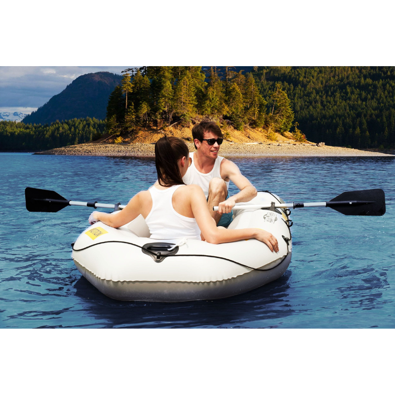 Two People riding on Aqua Marina 8’6" x 4’1″ Motion Inflatable Speed Boat Yacht for Fishing & Sports