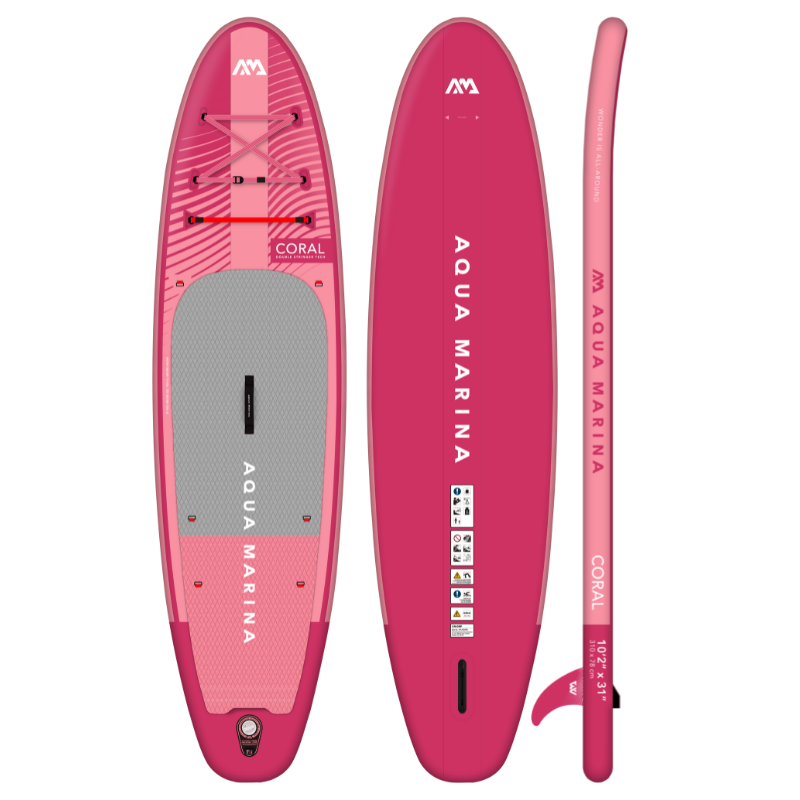 Aqua Marina 10’2” Coral 2023 Inflatable Paddle Board All-Around Advanced SUP Raspberry front back side