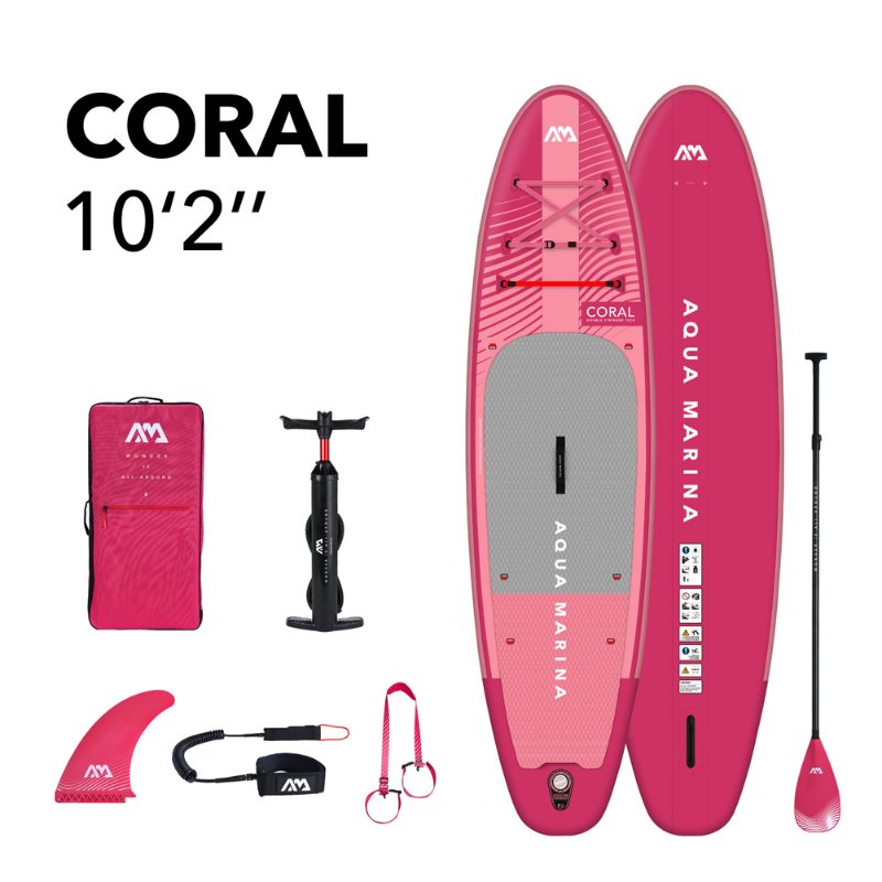 Aqua Marina 10’2” Coral 2023 Inflatable Paddle Board All-Around Advanced SUP Raspberry package