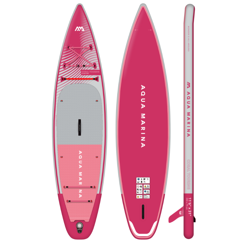 Aqua Marina 11’6” Coral 2023 Touring Inflatable Paddle Board SUP Raspberry front back side