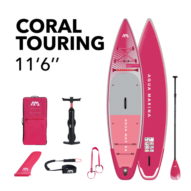 Aqua Marina 11’6” Coral 2023 Touring Inflatable Paddle Board SUP Raspberry package