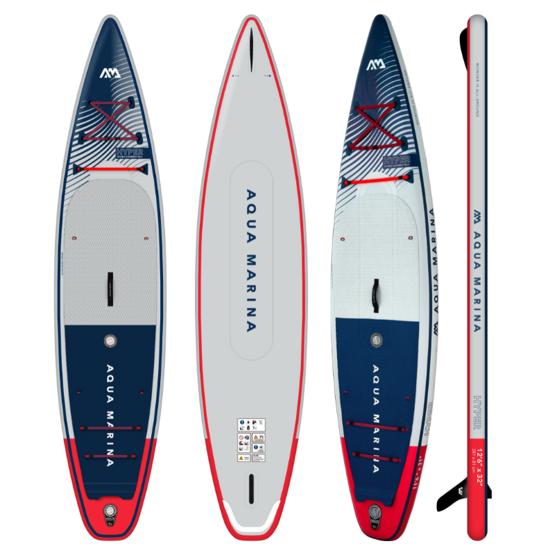 Aqua Marina 12'6" Hyper 2023 Touring Inflatable Paddle Board SUP Navy front back side