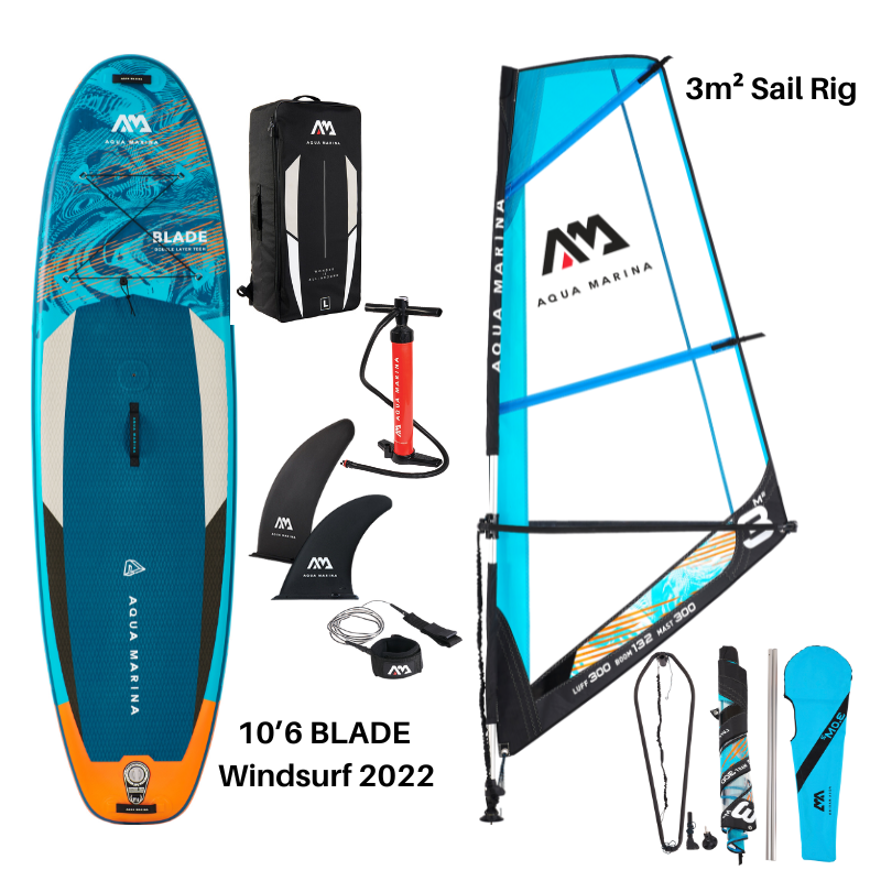 Aqua Marina 10’6″ Blade Windsurf 2022 Inflatable Paddle Board 3m sail rig package