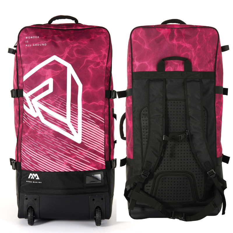 Aqua Marina 90L Premium Luggage Bag with Rolling Wheel Raspberry front back